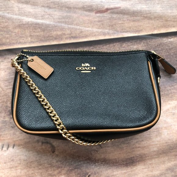 SOLD ❌COACH Nolita 19 Zipper Pouch Mini Bag Black Leather Gold-tone Chain Strap - Picture 7 of 11